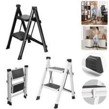 Image of 2 STEP LADDER STOOL KITCHEN DIY HOME DOUBLE FOLDING NON SLIP HEAVY DUTY COMPACT