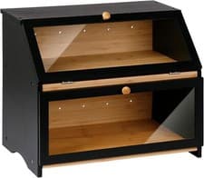 Image of SG Traders Bamboo BreadBin 2-Layer Bread Bin Box with Lid for Freshness