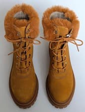 Image of Geox Respira women's Iridea cognac nubuck leather fur mid-calf boots BNWT UK 4