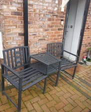 Image of Metal Garden Loveseat Outdoor Patio Furniture 2 Seater Companion Table Bench