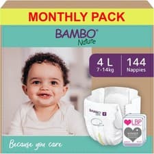 Image of Bambo Nature Premium Eco Nappies, Size 4 (15-31lb/7-14 kg), Maxi, 144PK