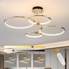 Image of Led Gold Ceiling Light, 4 Round Ring Design/ Ø75cm Chandelier, 85W Stepless