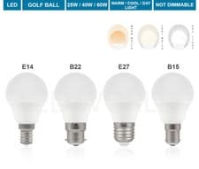 Image of 60W 40W 25W LED Round Golf Light Bulbs SES Small Screw E14 B22 E27 Bulb