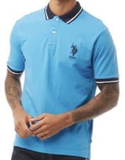 Image of US Polo Assn Men's Polo Shirt Black Size Large Short Sleeves Cotton Top , Blue