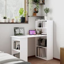 Image of 120cm Computer Desk Bookshelf Writing Table Workstation 6 Shelves, White
