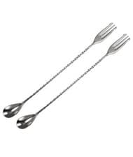Image of Stainless Steel New Bar Mixing Cocktail & Ice Cream Spoon 33cm Silver - Set of 2