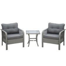 Image of Outsunny 3 Pieces Rattan Bistro Set with Tempered Glass Table Grey