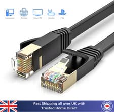 Image of Cat7 Flat Ethernet Cable RJ45 LAN Patch Lead Gigabit Cat6 Cat5e Compatible 2-15m