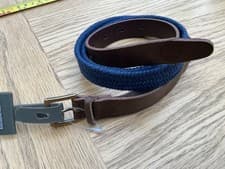 Image of Timberland Womens Woven / Leather Skinny Belt Blue / Brown Large New