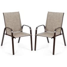 Image of Patio Dining Chairs Set of 2 with Curved Armrests Reinforced Metal Frame