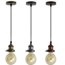 Image of Pendant Lamp Vintage Industrial Bulb Holder Light E27 Ceiling Rose Light Fitting