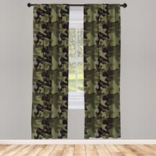 Image of Khaki Curtains 2 Panel Set Camouflage Motif Camo Stains