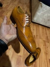 Image of custom Handmade Full Grain tan Leather lace up oxfords shoes for men