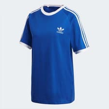 Image of adidas Originals Women's T-Shirt Blue 3 Stripes Top - New