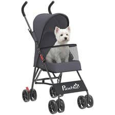 Image of PawHut Foldable Dog Stroller with Mesh Windows for Mini Dogs, Dark Grey