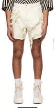 Image of RICK OWENS OFF-WHITE DISTRESSED DENIM SHORTS SIZE 30 (Retail $750)