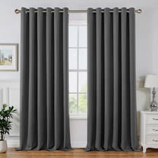 Image of Thick BLACKOUT CURTAINS Ready Made Eyelet Ring Top Pair Panels W 2x Tie backs
