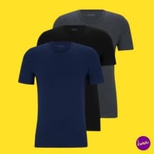 Image of BOSS Men's 3-Pack Crew Neck Cotton Jersey T-Shirts, Blue/Black, UK XL | EU 56