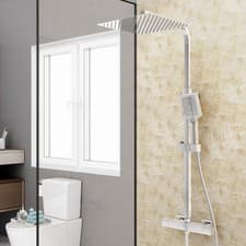 Image of Bathroom Thermostatic Exposed Shower Mixer Twin head Square Bar Set Chrome/Black