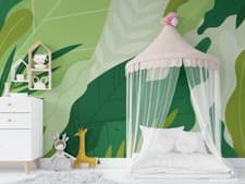 Image of 3D Abstract Green Leaf Pattern Self-adhesive Removeable Wallpaper Wall Mural