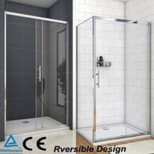 Image of Sliding Shower Enclosure Walk In Shower Door+Side Panel+StoneTray Glass Wet Room