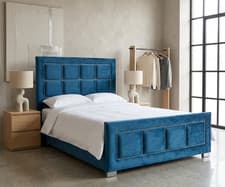 Image of NEW LIZZI PANEL BLACK PLUSH VELVET UPHOLSTERED BED FRAME+DOUBLE+KINGSIZE+SINGLE