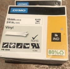 Image of 18445 Dymo Black on White Label Printer Tape, 5.5 m Length, 19 mm Width