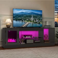 Image of 65 Inch TV Stand- Adjustable Glass Open Shelves, Living Room/Gaming Room/Hallway