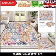 Image of Colorful Living Room Rug Carpet 160x230cm - Non Slip Washable Polyester Boho ...