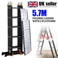 Image of 5.7M Aluminium Folding Ladder Multi Purpose 14 in 1 Combination Ladder +Platform