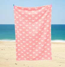 Image of Large Beach Towel Pink White Pink Star Fish Coastal Seaside Summer 100% Cotton