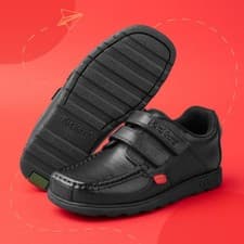 Image of Kickers Boys Shoes Black Kids School Leather Easy Fasten Cushioned Fragma SIZE
