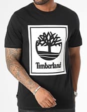 Image of TIMBERLAND Men's TB0A2AJ1 Black T-shirt Stack Logo short-sleeve BNWT