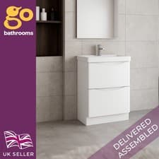 Image of 600mm White Gloss Floor Standing Vanity Unit with Polymarble Basin