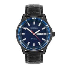 Image of Sekonda Midnight Mens 44mm Watch With Black Case And Leather Upper Strap