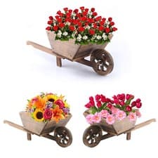 Image of Wheelbarrow Garden Planter Wooden Flowers Plants Pot Outdoor Natural Traditional
