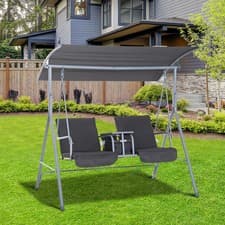 Image of Outsunny 2 Seater Garden Swing Chair Patio Bench Tilting Canopy Grey Premium