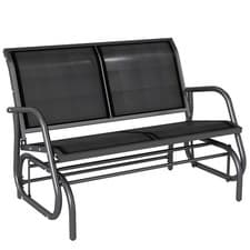 Image of Outsunny 2-Person Patio Glider Bench Gliding Chair Loveseat w/ Armrest Black