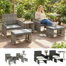 Image of 6 Piece Rattan Garden Furniture Set with Nesting Tables and Footstools