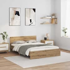 Image of WALPLUS Luxury Bed Frame Artisan Oak Solid Wood King Size 5ft 160x200cm Timeless