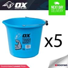 Image of 5x Ox Tools OX-P112315 15L Tough Trade/Builders Bucket, Multi Purpose Use