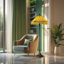 Image of Creative Art Tiffany Style Floor Lamp Hexagonal 16” Stained Glass Shade