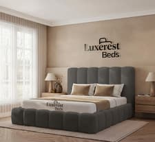 Image of Cloud Luxury Upholstered Bed Frame Boucle & Plush Fabric Modern Padded Headboard