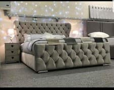 Image of PLUSH VELVET CHESTERFIELD WINGBACK BED ON SALE