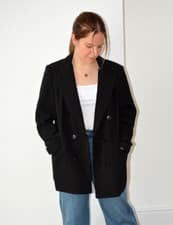 Image of EX PRIMARK BLACK LAPEL DOUBLE BREASTED FULLY LINED BLAZER/JACKET SIZE 16-20 LEFT