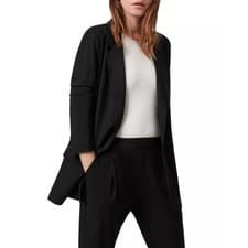 Image of AllSaints Aleida Jersey Blazer Open Front Long Sleeve Solid Black Size 4 NWT