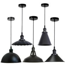 Image of Industrial Vintage Black Pendant Ceiling Light Metal Shade Hanging Retro Lamp UK