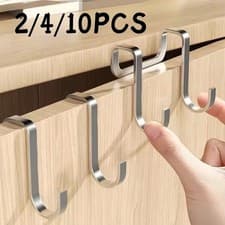 Image of Stainless Steel Over Door Hook Reversible Clothes Rack Coat Drawer Hangers