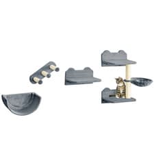 Image of PawHut 4PCs Wall Mounted Cat Tree Cat Wall Shelves W/ Scratching Post Grey