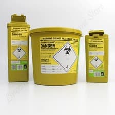Image of Yellow Sharps Bins for Insulin Syringe, Needle, Blade Disposal & Clinical Waste